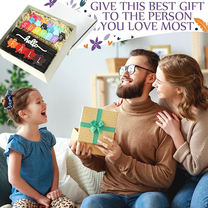 Roowest 5 Pcs Hello Fall Sign Interchangeable Seasonal Sign Spring Summer Winter Tiered Tray Decor 5.9 x 3 Inch Wooden 4 Seasons Farmhouse Table Centerpiece Decoration for Home Shelf Office(Basic)