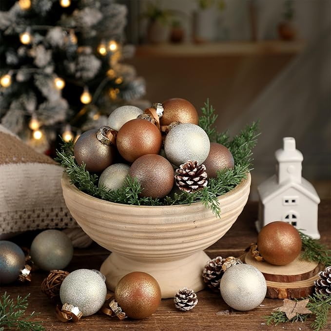 12 Pcs Neutral Textured Christmas Ball Ornaments 2.36'' Vintage Christmas Tree Decor Modern Rustic Brown Ornaments with Loop Shatterproof Hanging Ball for Xmas Farmhouse Decor (Earth Color)