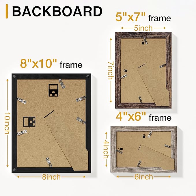 Vittanly 15 Pack Picture Frames Collage Wall Decor, Multi Sizes Including 3pcs 8x10, 6pcs 5x7 and 6pcs 4x6 Photo Frames, Gallery Frame Set for Wall or Tabletop Display, Black, Brown and Dark Grey