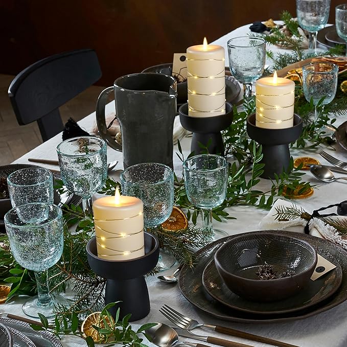 Da by Flameless Candle with Recessed Fairy Lamp, Dynamic Flame Candle Battery Powered with Timer & Remote Control 3-Piece Set