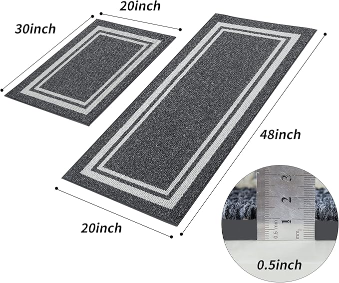 COSY HOMEER Kitchen Rugs Non-Slip 20x30/20x48 Inch Thick Polypropylene Standing Mat for Home Machine Washable, Black Frame