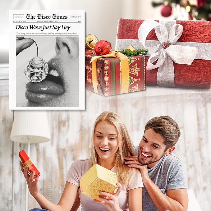 Trendy Disco NewsPaper Wall Art Prints Canvas Wall Art Prints Cherry Disco Ball Headline Poster Black and White Posters Funky Aesthetic Canvas Prints Magazine Art Dorm Living Room Home Décor 8x10in