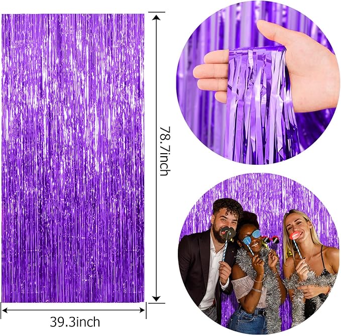 10 Pack Foil Curtain Backdrop Purple Metallic Tinsel Foil Fringe Curtains Photo Booth Props for Birthday Wedding Engagement Baby Shower Bachelorette Christmas Holiday Celebration Party