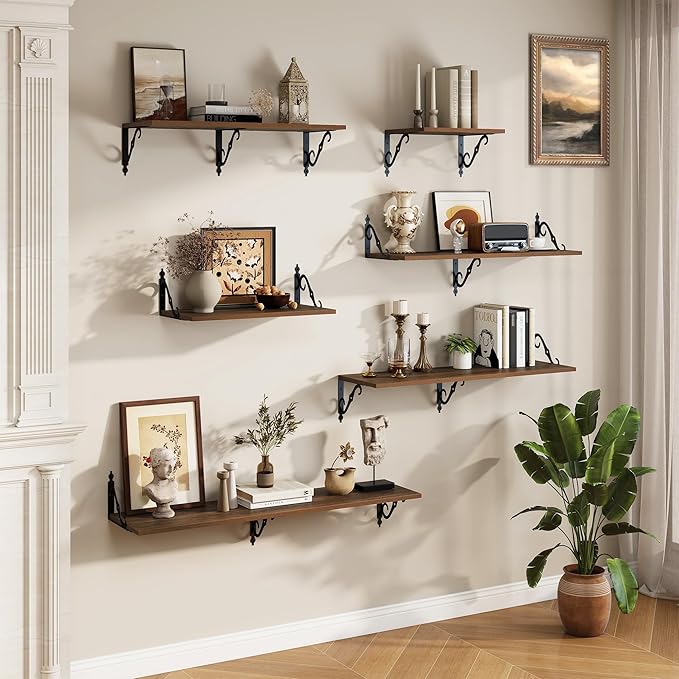 RICHFOCUS 12 Inch Deep Floating Shelves for Wall, 36" W x 12" D Wood Wall Shelves Set of 2, Wide Floating Shelves for Living Room, Bedroom, Kitchen, Bathroom and Decor Storage, Walnut