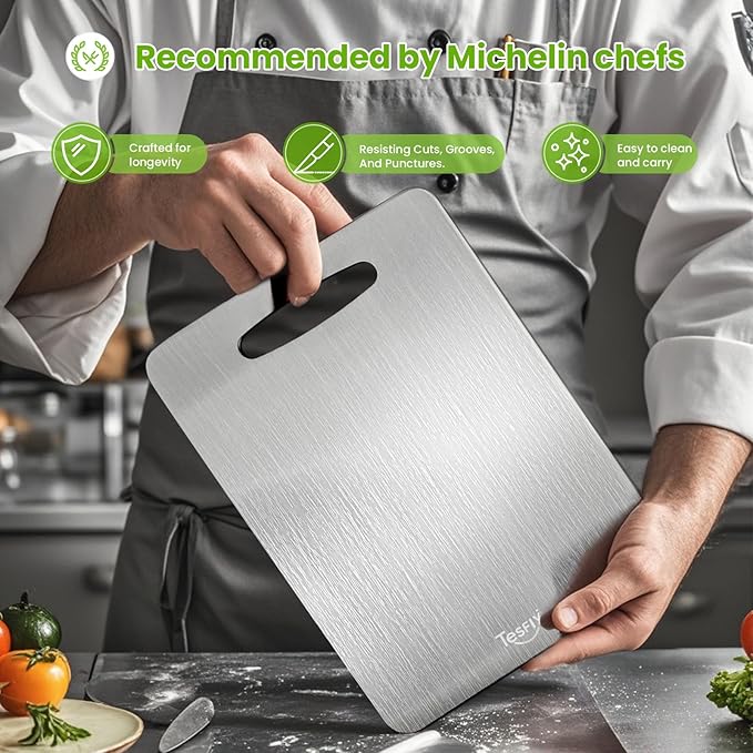 New Titanium Cutting Board-100% Pure Titanium Cutting Boards For Kitche,Easy to clean, Double-sided food-grade Cutting Board For Meats, Fruits And Vegetables(18 * 12)