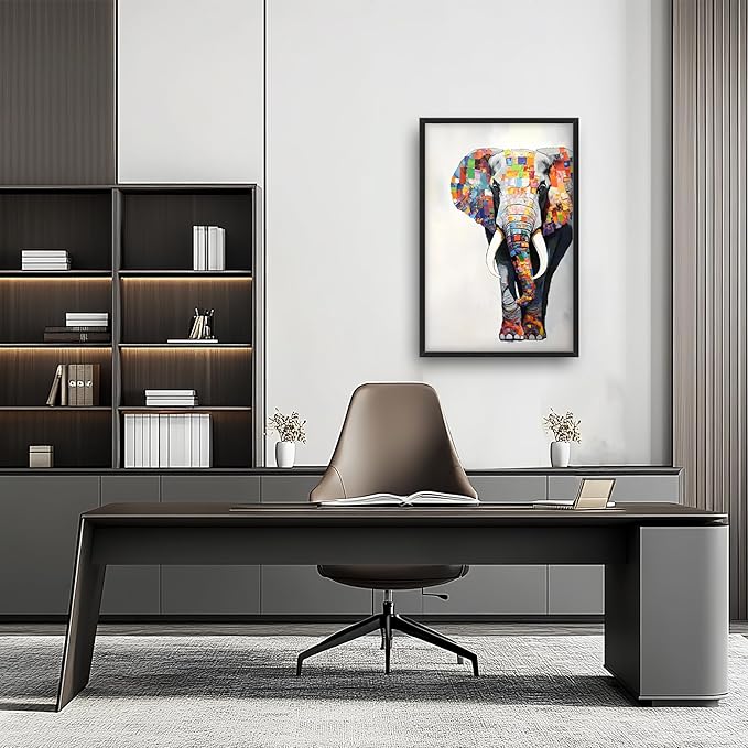 Lovira Graffiti Colorful Elephant Large Wall Art Animal Canvas Wall Decor Pictures Prints Painting Framed Modern Vertical Artwork for Living Room Bedroom Bathroom Men 24"x36"