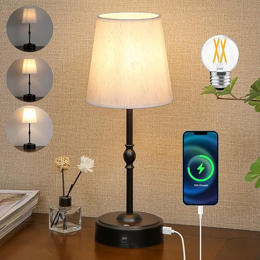 Cordless Rechargeable LED Table Lamp with Dimmer,Black Portables Desk Lamp,Small Bedside Lamp,Battery Operated Lamp for Patio Balcony Corner Camping Bar RV