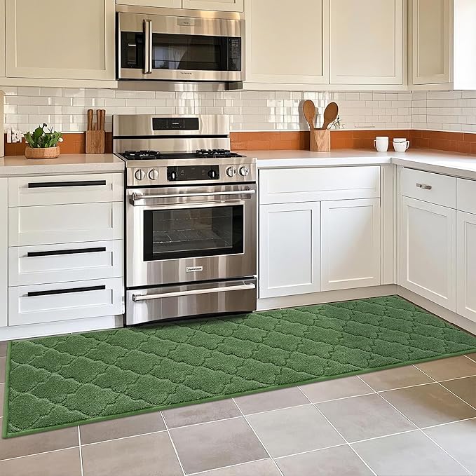 COSY HOMEER Soft Kitchen Floor Mats for in Front of Sink Super Absorbent Kitchen Rugs and Mats 20"x79" Non-Skid Kitchen Mat Standing Mat Washable,Polyester,Green