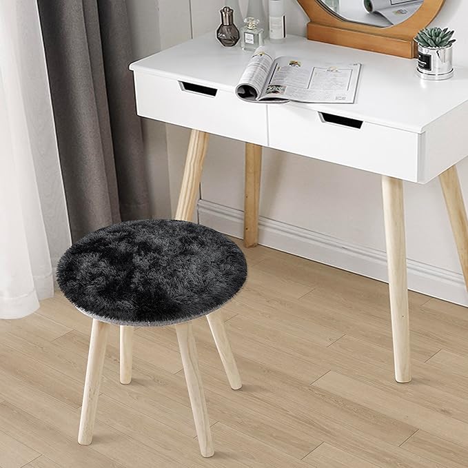 Tie Dye Black Round Rugs Small 2x2 ft Fluffy Circle Rug Furry Carpet Shaggy Circular Fuzzy Plush Area Rug for Girls Bedroom Kids Room Nursery Cute Room Decor Chair Cushion Pet mat Doormat