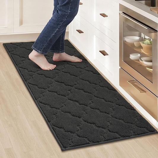 COSY HOMEER-Kitchen-Rugs 20"x48" Non-Slip Absorbent Soft Kitchen Runner Rug Polyester Kitchen Mats for Floor Washable Kitchen Standing Floor Mat for Sink Mat,Hallway,Laundry,Black