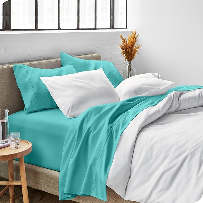 Bare Home Ultra-Soft Split Head Flex King Sheet Set - Luxury 1800 - Hydro-Brushed - Deep Pockets - Easy Fit - 4 Piece Set - Bedding Sheets & Pillowcases (Split Head Flex King, Turquoise)