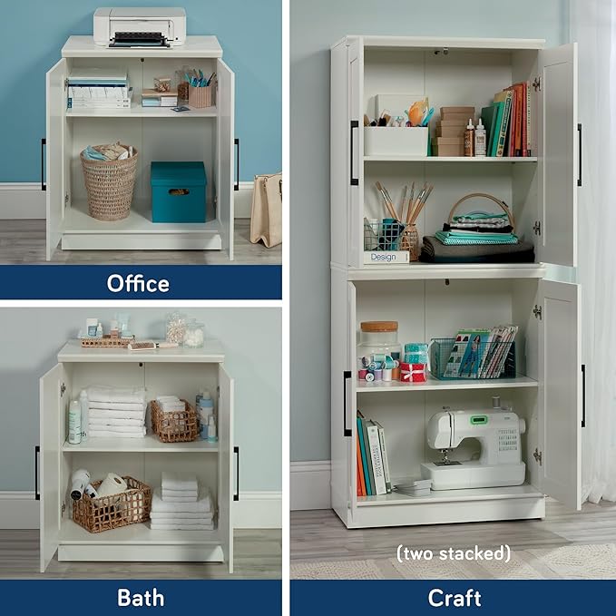 HomePlus Small Kitchen Pantry Storage Cabinet with Adjustable Shelves, Laundry Bathroom Storage Cabinet, Soft White Finish