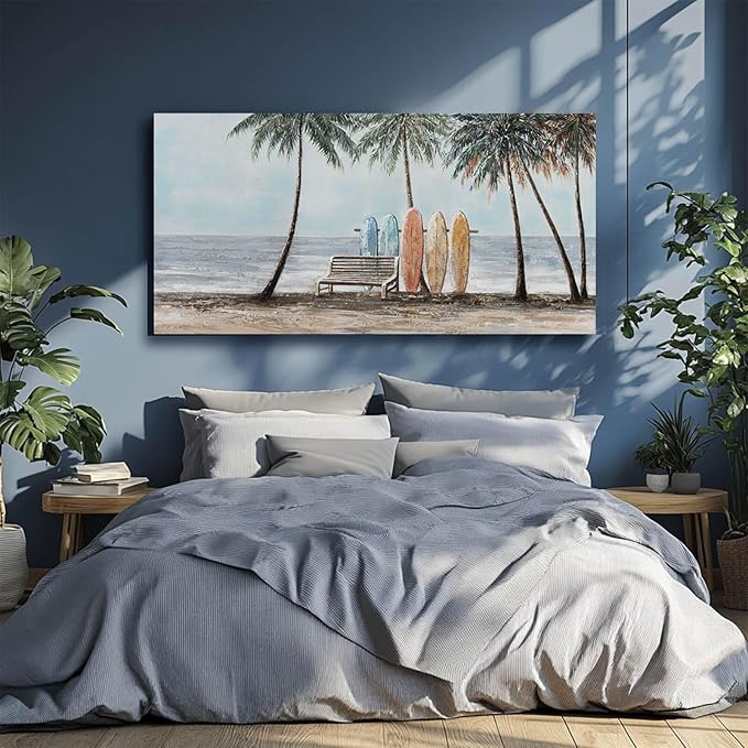 GAIDUOMAI Scenery Canvas Wall Decor Seaside Art Coconut Palm Picture for Bedroom Colorful Surfboard Poster for Dining Room Hallway Decor 29"x58"