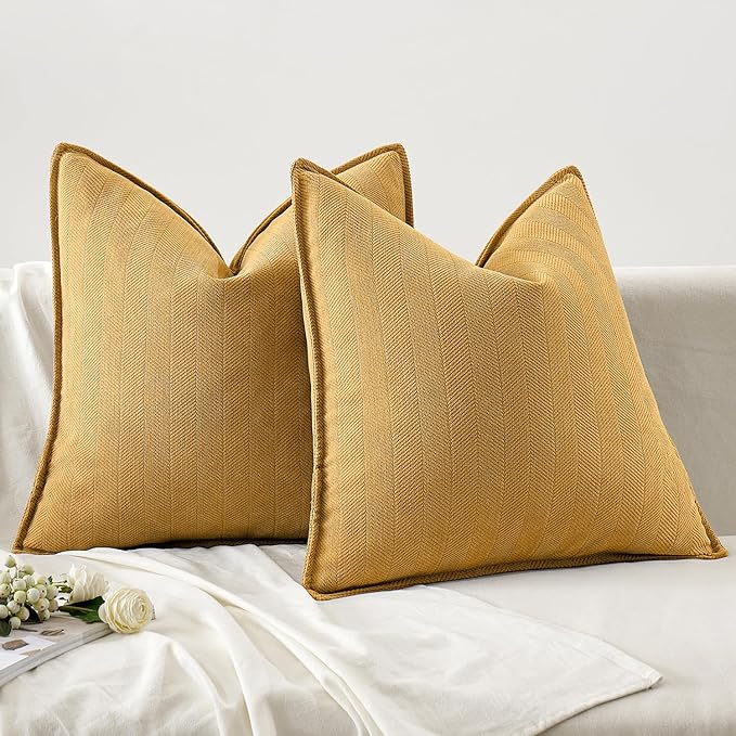 MIULEE Pack of 2 Gold Decorative Pillow Covers 26x26 Inch Soft Chenille Luxurious Couch Throw Pillows Farmhouse Cushion Covers Euro Shams with Elegant Design for Sofa Bedroom Living Room Home Decor