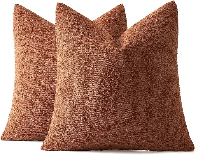 MIULEE Fall 18x18 Inch Decorative Pillow Covers for Couch Bed Set of 2 Textured Boucle Neutral Throw Pillows Rust Accent Solid Cushion Pillowcase Cozy Soft Sofa Livingroom Home Decor