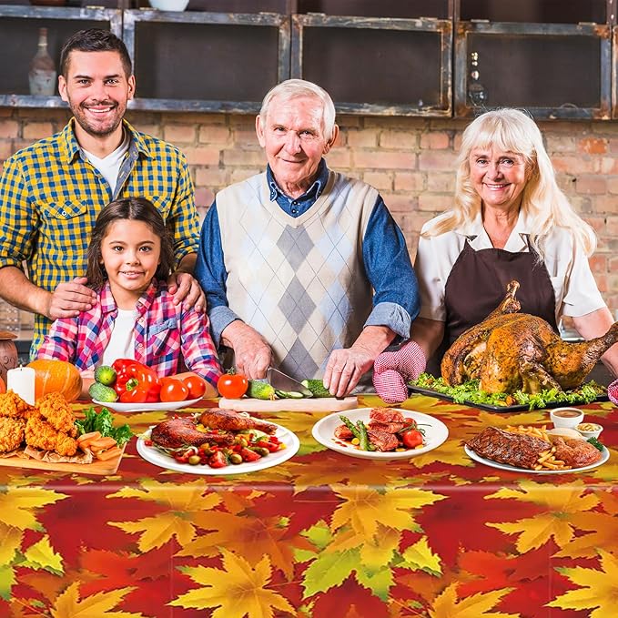 Thanksgiving Autumn Tablecloth 3-Piece Set 54x108 inches, Plastic Tablecloth, Disposable Rectangular Tablecloth for Holiday Dinner Decoration, Farmhouse Kitchen and Autumn Party Supplies
