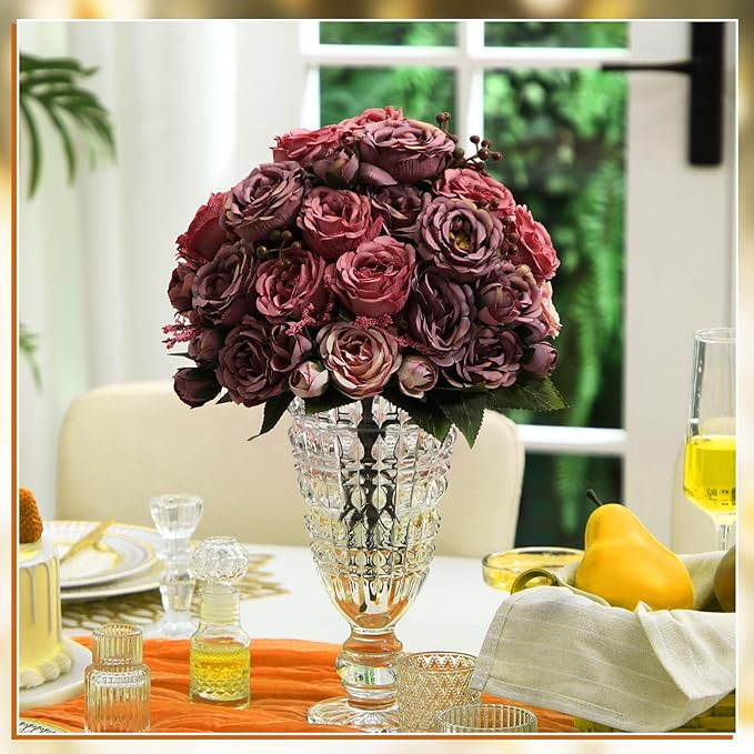 Geosar 16 Bundles Artificial Peonies Flowers Fake Silk Peony Bouquet Faux Peonies Flowers Bulk for Decoration Vase Florals Arrangements Wedding Party Table (Plum Purple)