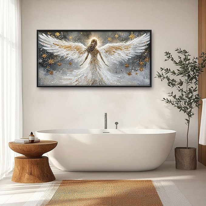Angel Large Wall Art for Living Room, Angel Wings Oversized Wall Decor Pictures, Holy Framed Canvas Print Painting, Modern Artwork for Bedroom Office Home Decor 60"x30"