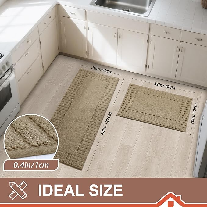 BEQHAUSE Kitchen-Rugs-and-Mats,Anti-Slip Kitchen Rugs,Machine Washable Kitchen Mats for Floor Taupe Comfortable Kitchen Mat Set of 2 with TPR Backing 20x30inch/20x48inch