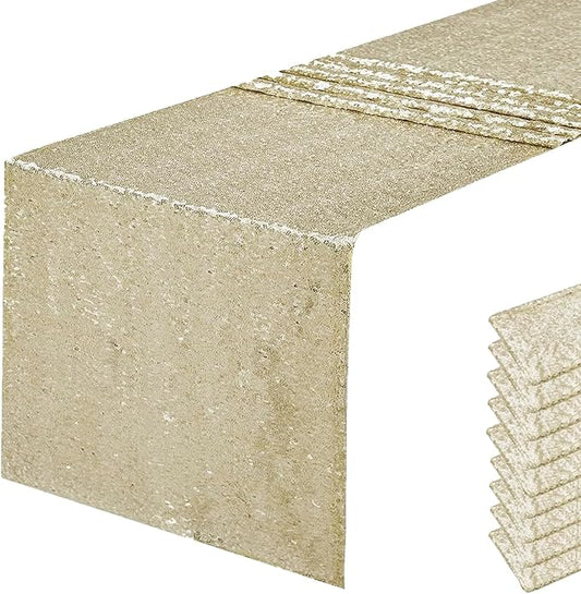 10 Packs 12 x 108 inches Champagne Gold Sequin Table Runner, Glitter Champagne Table Runner for Wedding Birthday Bachelorette Holiday Party Supplies Decorations Bridal Shower Baby Shower