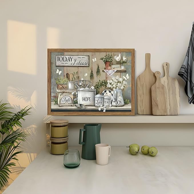 Rustic Kitchen Wall Art, Farmhouse Inspirational Canvas Wall Decor Paintings, Kitchen Flower Butterfly Posters Prints Pictures Artwork for Bathroom Dining Room Bedroom 12x16 Inch Wood Framed