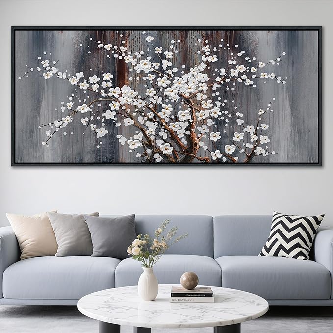 Large Plum Blossom Canvas Wall Art Brown Wall Decor Living Room Cherry Blossom Bedroom Pictures Over Bed Framed Artwork for Wall Modern Canvas Paintings for Decorations 40×87