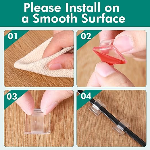 60 Pieces Mini Cable Clips Self Adhesive Light Clips Light Hooks Wire Cable Organizer Cable Wire Management Holder for Home Office Car Desk Outdoor String Lights (Clear, Small)