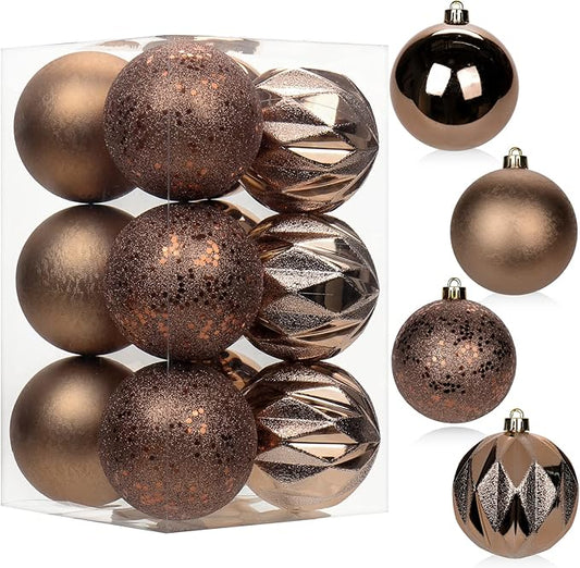 12PCS 3.15" Christmas Ball Ornaments Shatterproof Brown Christmas Tree Decorations Xmas Tree Balls Halloween Ornaments Décor