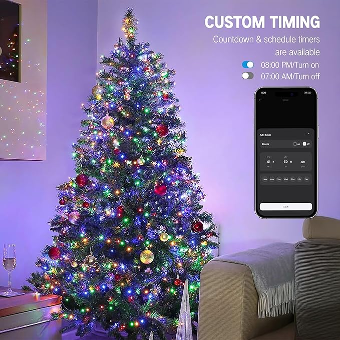 Brizled Smart Christmas Lights, 98.4FT 300 LED Color Changing Christmas Lights with APP/Voice Control, Warm White & Multicolor Fairy String Light Music Sync Xmas Tree Light for Indoor Outdoor Decor