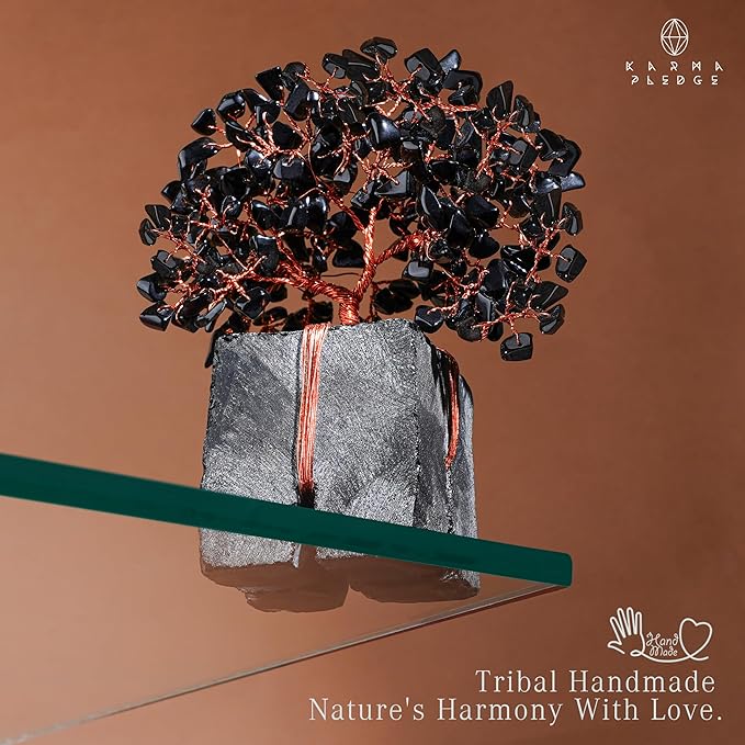 Crystal Tree of Life Feng Shui Decor for Home and Office, Blask Obsidian Chakra Healing Crystal Handmade Tree for Positive Energy, Money, Good Luck, Christmas Decor, Birthday Gifts for Women