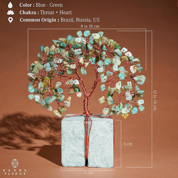 Crystal Tree for Birthday Gifts for Women, Handmade Raw Crystal Base Amazonite Chakra Healing Crystal Tree of Life for Positive Energy, Money, Good Luck, Christmas Décor, Home and Office Decor
