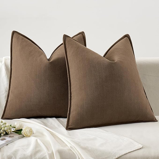 MIULEE Pack of 2 Dark Brwon Decorative Pillow Covers 26x26 Inch Soft Chenille Luxurious Couch Throw Pillows Farmhouse Cushion Covers Euro Shams with Elegant Design for Sofa Bed Living Room Home Decor