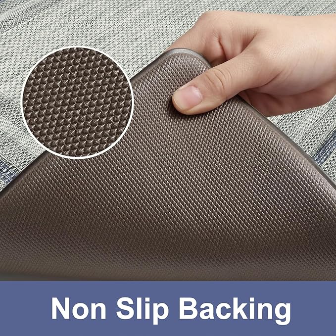 KIMODE Anti Fatigue Kitchen Mats for Floor, Blue Grey Farmhouse Kitchen Rugs Sets of 2, Padded Kitchen Floor Mats Non Slip, Cushioned Standing Mats for Front of Sink Laundry Desk 20"x71"+20"x32"