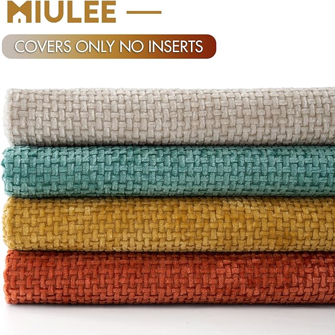MIULEE Pack of 4 Couch Throw Pillow Covers 16x16 Inch Neutral Orange/Teal Soft Decorative Chenille Pillow Covers Farmhouse Accent Cushion Covers for Boho Home Decor Spring Sofa Bedroom Living Room