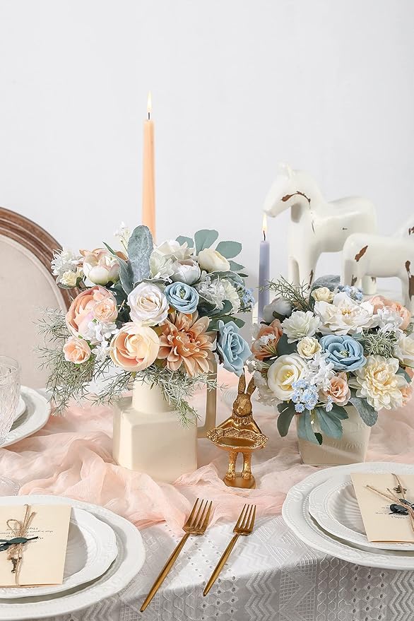 Serra Flora Artificial Flowers Box Set DIY Bouquets Centerpieces Faux Flowers Combo for Wedding Flowers with Leaves and Stems Floral Arrangements Bridal Baby Shower Home Decor