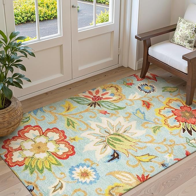 Lahome Collection Modern Floral Area Rug - 3'x5' Washable Rug Non-Slip Colorful Vintage Accent Distressed Throw Rugs Floor Carpet for Living Room Bedrooms Decor (3’X 5’, Paisley)