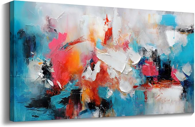 Large bstract Wall Art Canvas Wall Art for Living Room Hand-Painted Art in Blue and Pink Office Wall Decor Paintings for Wall Decorations Modern Wall Decor for Bedrooms and dining Room 29×58in