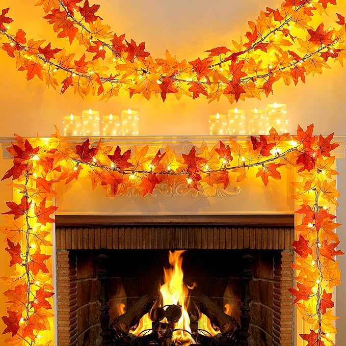 Fall Decor Fall Decorations for Home: Thanksgiving Decorations 10.8 FT Plug in Fall Garland with Lights 50 Orange Bulbs Lighted Fall Garland Lights for Thanksgiving Table Decor Indoor Outdoor