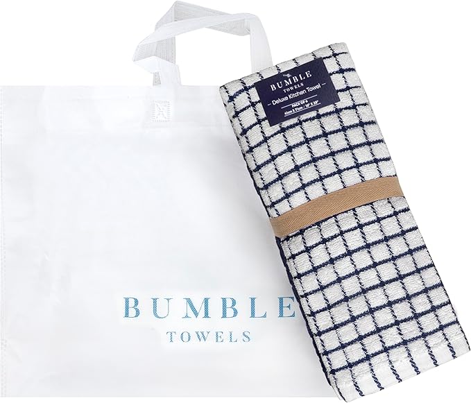 Bumble Kitchen Towels | 100% Cotton Dish Towels with Hanging Loop | 16"x 28" | 380GSM | Absorbent Kitchen Towel Set | 6 Pack, Navy