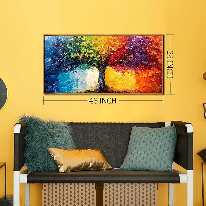 Colorful Tree Artwork for Living Room - Modern Prints Wall Art for Office - Framed Canvas Wall Art Size 24" x 48"