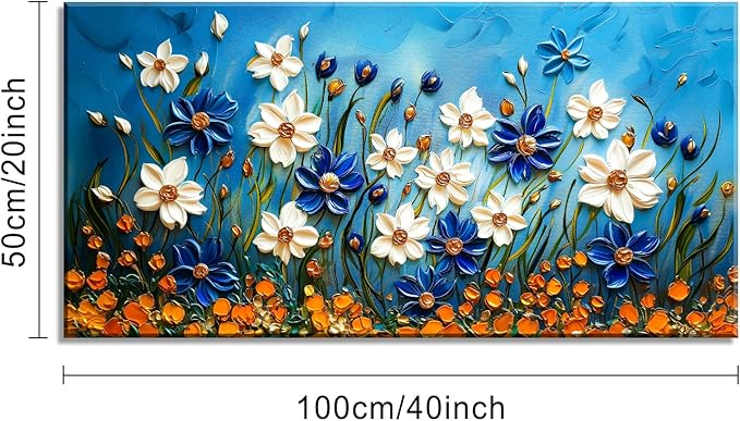ZESTFLICKR Daisy Canvas Wall Art Daisies Flower Oil Painting Print Modern Floral Canvas Painting Artwork Nature Painting for Living Room Bedroom Home Office Kitchen Decoration (20x40 inches)