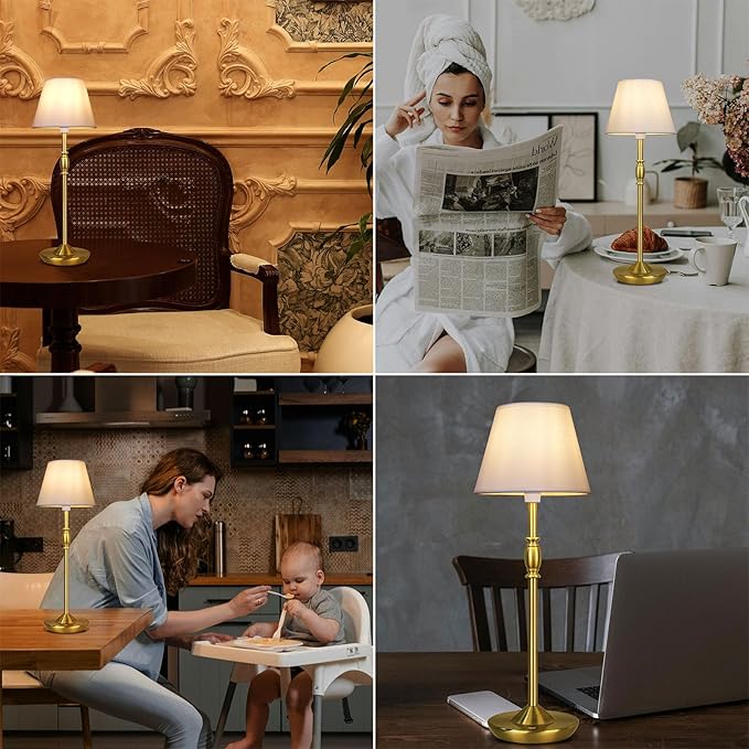 Cordless Table Lamp Portable Small LED Touch Lamp with Dimmer, 18" 2700K Rechargeable Battery Light for Bedside, Dining Room, Bedroom Lamp, Patio, Bar, Night Light, Bathroom (Antique Brass)