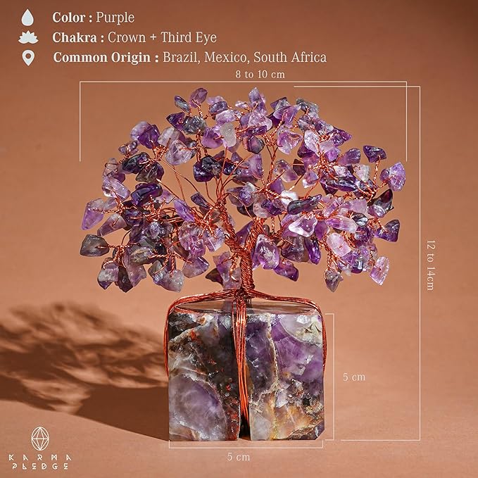 Crystal Tree of Life for Home and Office Decor, Handmade Raw Crystal Base Amethyst Chakra Healing Crystal Tree for Positive Energy, Money, Good Luck, Christmas Décor, Birthday Gifts for Women
