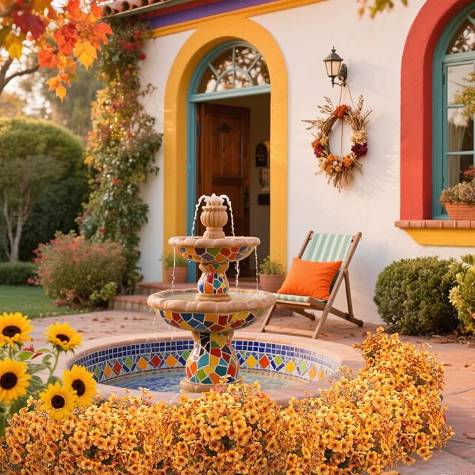 16 Bundles Artificial Fall Flowers UV Resistant Faux Greenery, All Weather Outdoor Autumn Decor for Thanksgiving Christmas Wedding Home Garden Fireplace Party Décor (Fall Orange Yellow)