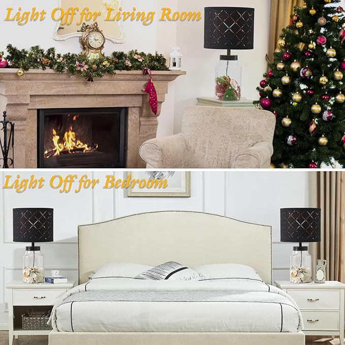 GyroVu Fillable Table Lamp, Lamp with Clear Glass Fillable Modern Table Lamp with Black Square lampshade Beside Lamp for Living Room Bedrooms Office Bulbs Included(Black Square)