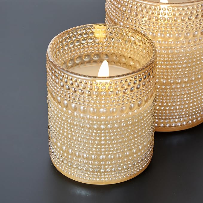 VENTA Flickering Flameless Candles With Remote Control - Led Candles Battery Operated - Battery Operated Candle For Decoration Table, Timer & Dimmer Features, Set - 2Pcs (4",5") (Ivory Dotted Glass)
