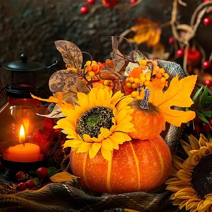 DomeStar Pumpkin Decor, Fall Centerpieces for Tables, Artificial Pumpkins for Decorating, Faux Fall Decorations for Home Table Thanksgiving Halloween Indoor Outdoor Porch Classroom Decor