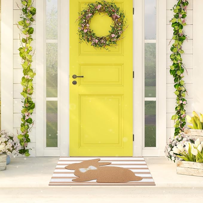 2 Pcs Door Mat Welcome Non Slip Coir Mats Floor Layering Doormats Seasonal for Front Porch Entryway Decor(Rabbit)