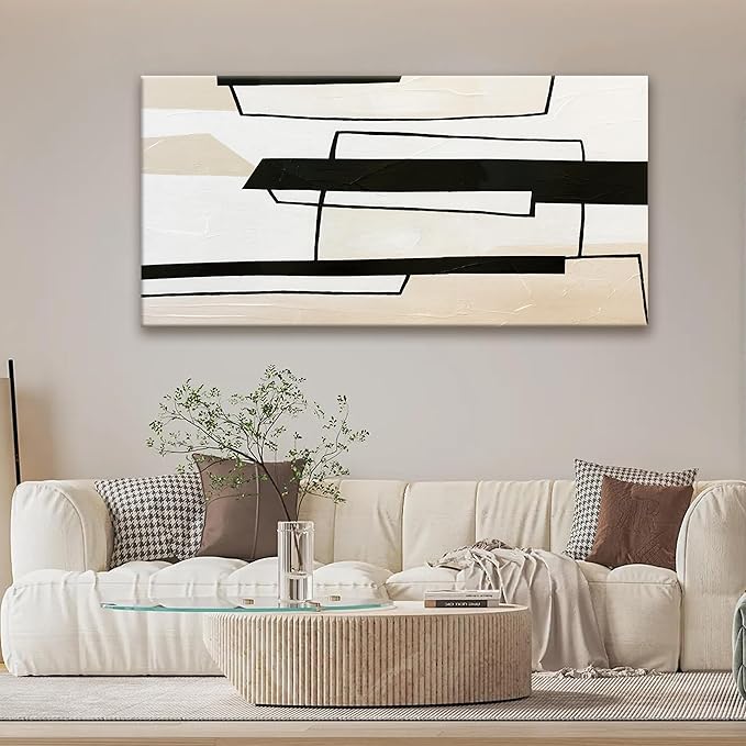 TAIJXAGSG Abstract White Wall Art Living Room Modern Painting Picture 24"X 48" Canvas Art Wall Decor Abstract Art Canvas Prints Artwork For Bathroom Kitchen Black And White Wall Decoration
