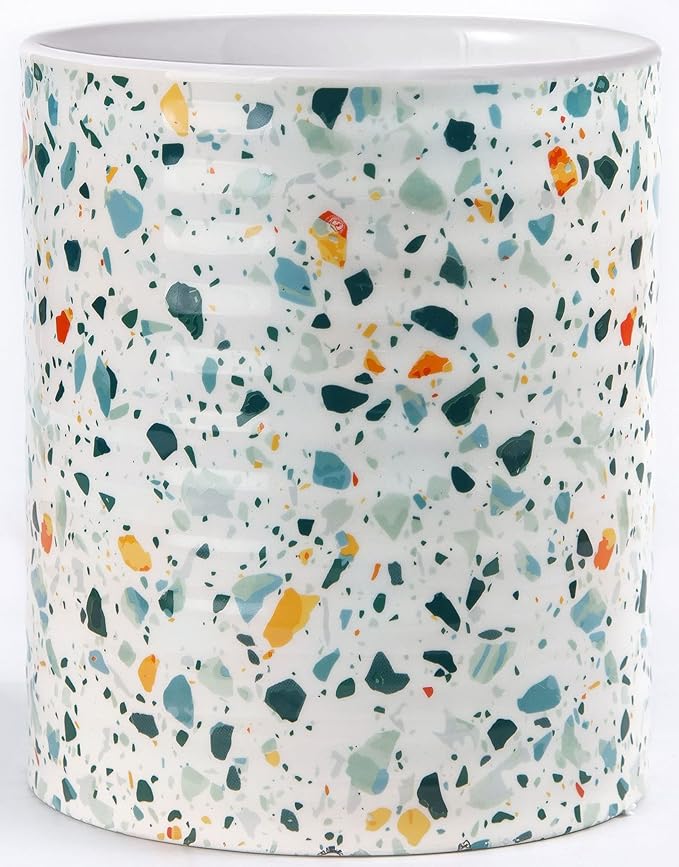 Kitchen Utensil Holder,7.2″Extra Large Stable Terrazzo Marble Pattern Ceramic Utensil Crock,Utensil Organizer for Countertop,Kitchen Decor,Utensil Holder for Housewarming,Wedding Gift Blue